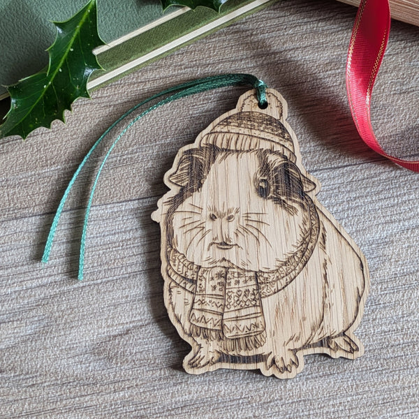 Oak Guinea Pig Christmas Decoration Ornament (Bobble Hat)