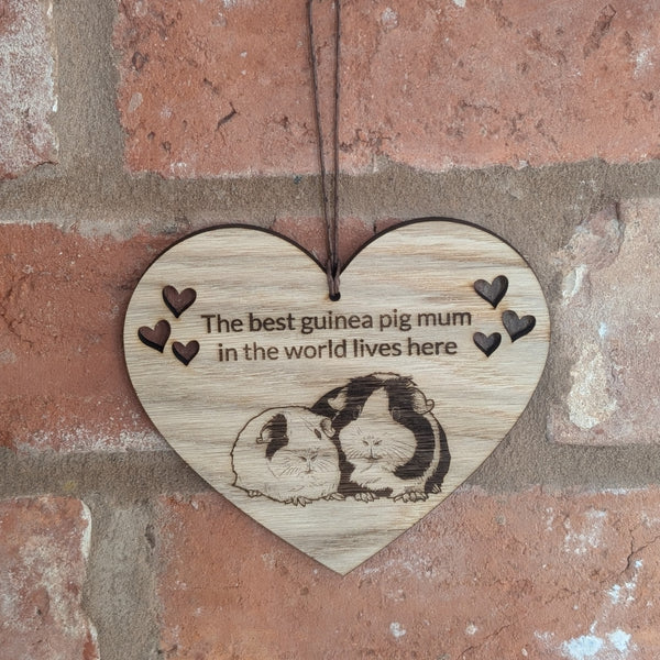 Oak Guinea Pig 'Best Mum' Heart Decoration