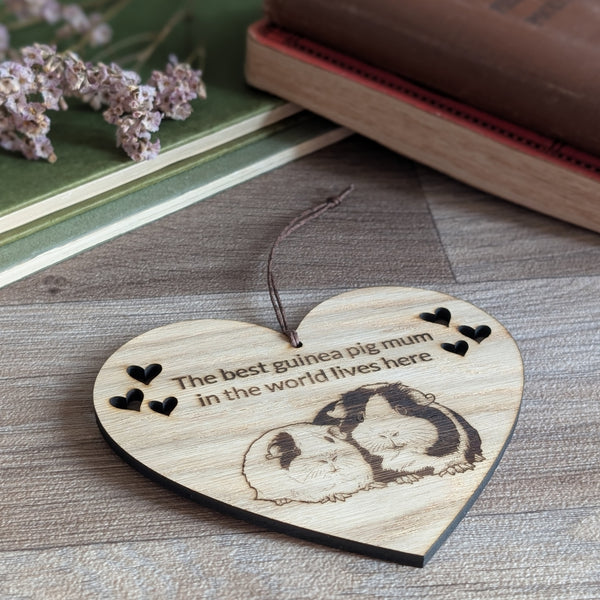 Oak Guinea Pig 'Best Mum' Heart Decoration