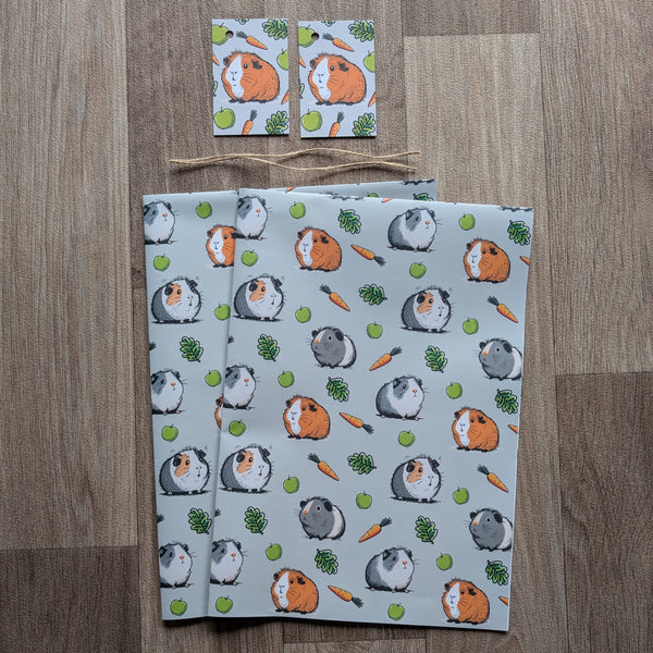 Guinea Pig Wrapping Paper and Gift Tag Set (Carrot)