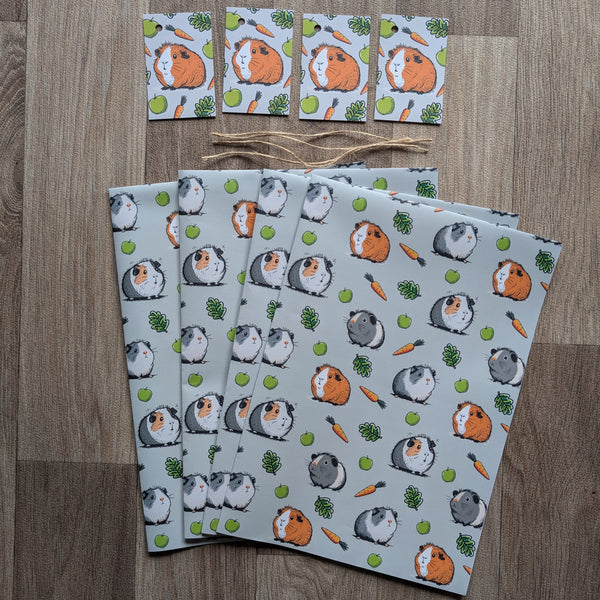 Guinea Pig Wrapping Paper and Gift Tag Set (Carrot)