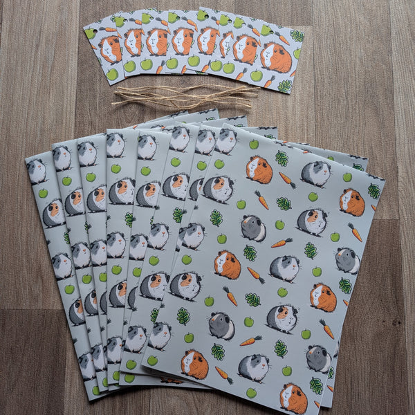 Guinea Pig Wrapping Paper and Gift Tag Set (Carrot)