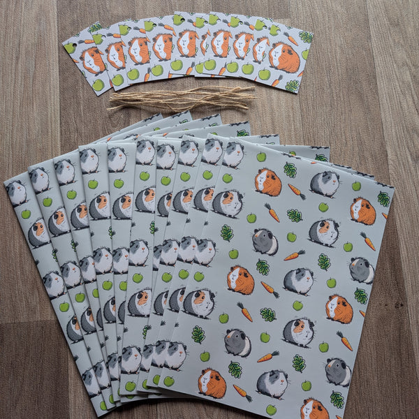 Guinea Pig Wrapping Paper and Gift Tag Set (Carrot)