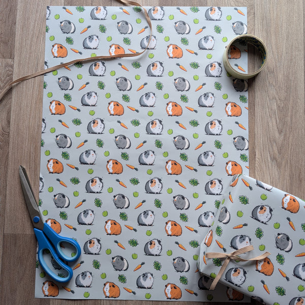 Guinea Pig Wrapping Paper and Gift Tag Set (Carrot)