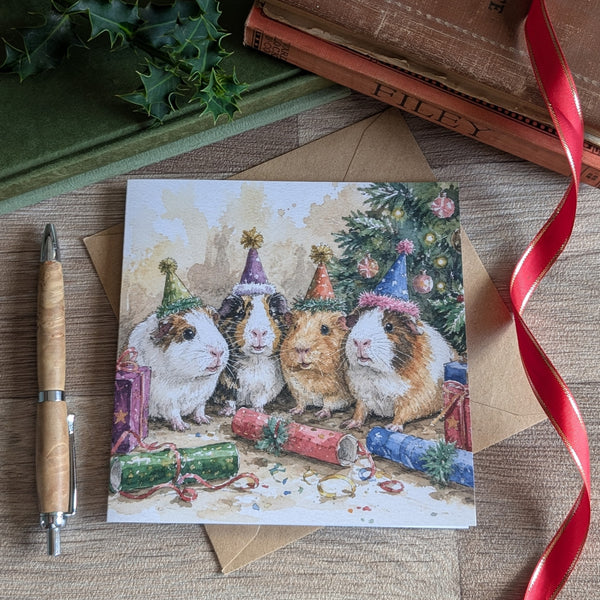 Guinea Pig Christmas Card (Party Time)