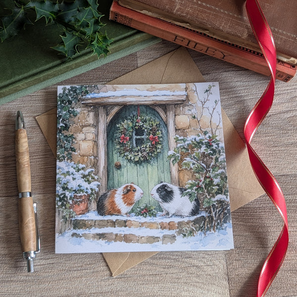 Guinea Pig Christmas Card (Festive Wreath)