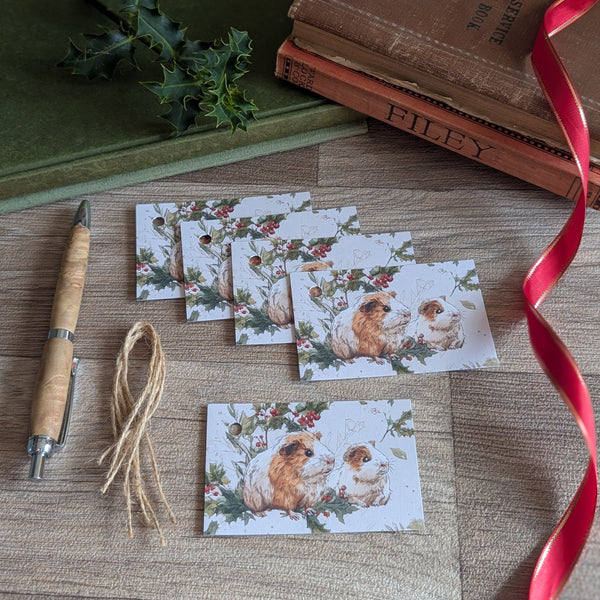 Pack of 5 Guinea Pig Christmas Gift Tags (Guinea Pig Family)