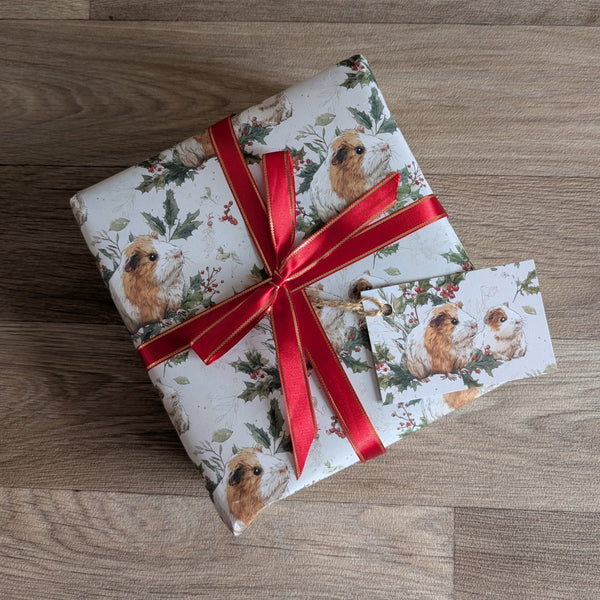 Guinea Pig Christmas Wrapping Paper and Gift Tag Set (Guinea Pig Family)