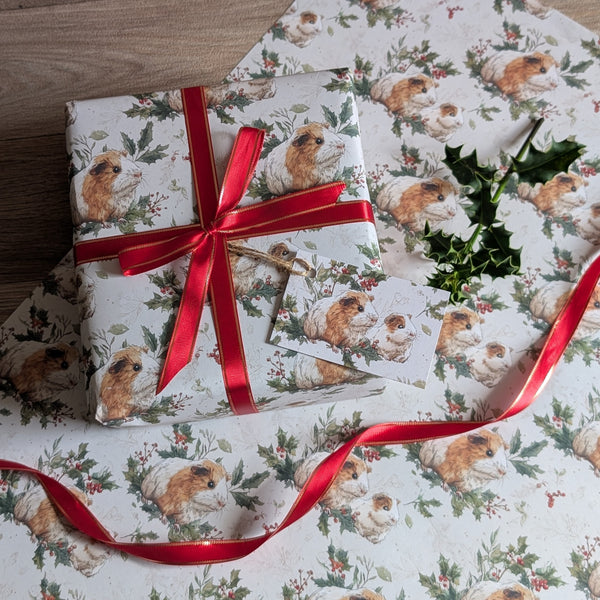 Guinea Pig Christmas Wrapping Paper and Gift Tag Set (Guinea Pig Family)
