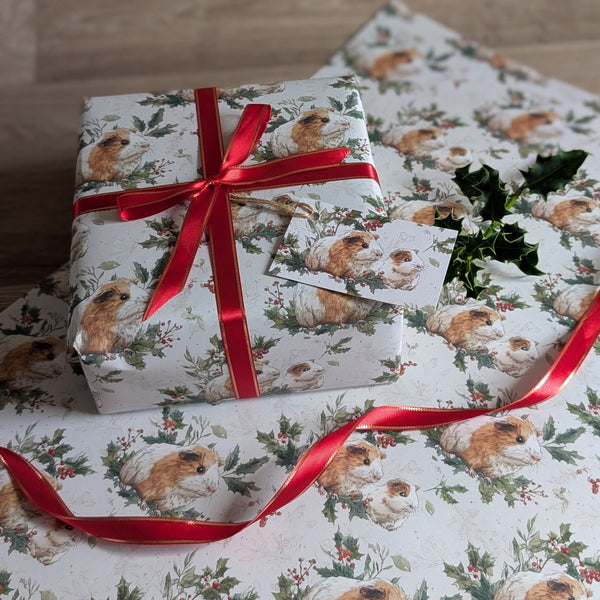 Guinea Pig Christmas Wrapping Paper and Gift Tag Set (Guinea Pig Family)