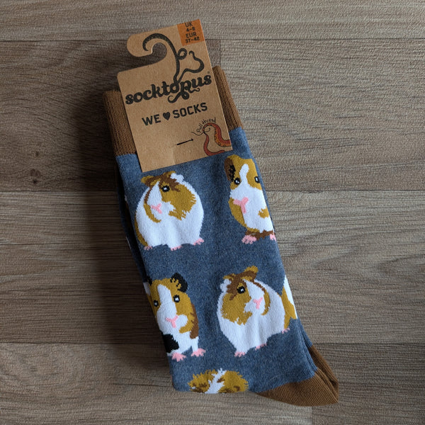 Guinea Pig Socks (Size S, UK 4-8) Blue/Brown