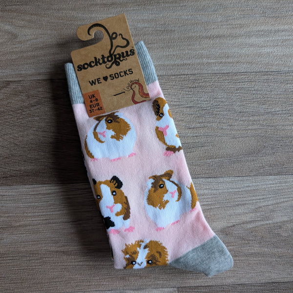 Guinea Pig Socks (Size S, UK 4-8) Pink/Grey