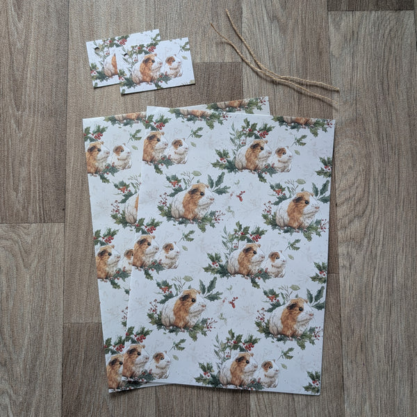Guinea Pig Christmas Wrapping Paper and Gift Tag Set (Guinea Pig Family)