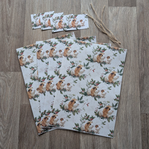 Guinea Pig Christmas Wrapping Paper and Gift Tag Set (Guinea Pig Family)