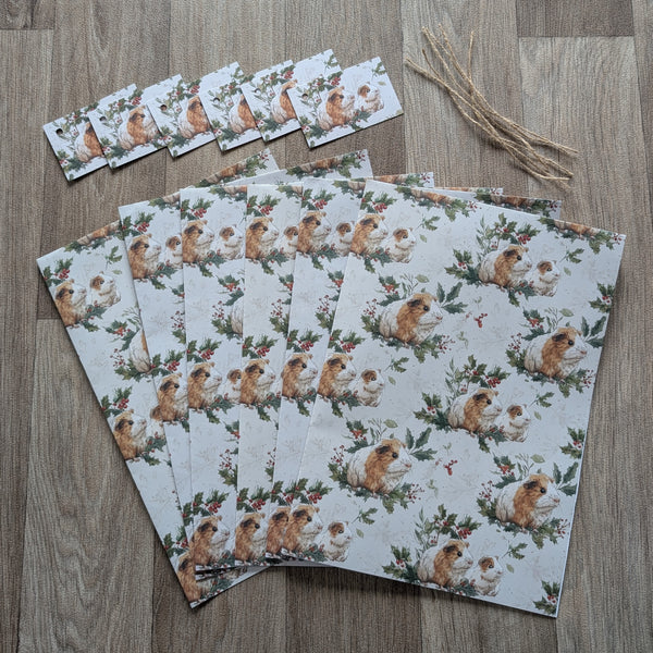 Guinea Pig Christmas Wrapping Paper and Gift Tag Set (Guinea Pig Family)