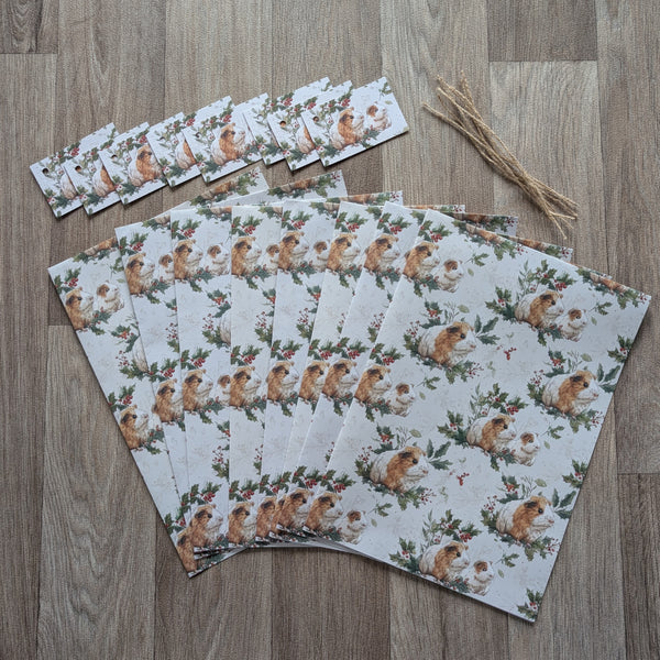 Guinea Pig Christmas Wrapping Paper and Gift Tag Set (Guinea Pig Family)