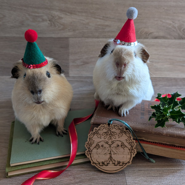 Oak Guinea Pig Christmas Decoration Ornament (Mistletoe)