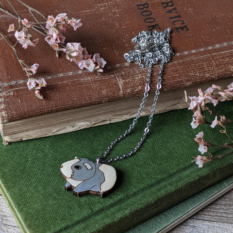 Guinea Pig Necklace - Grey/White