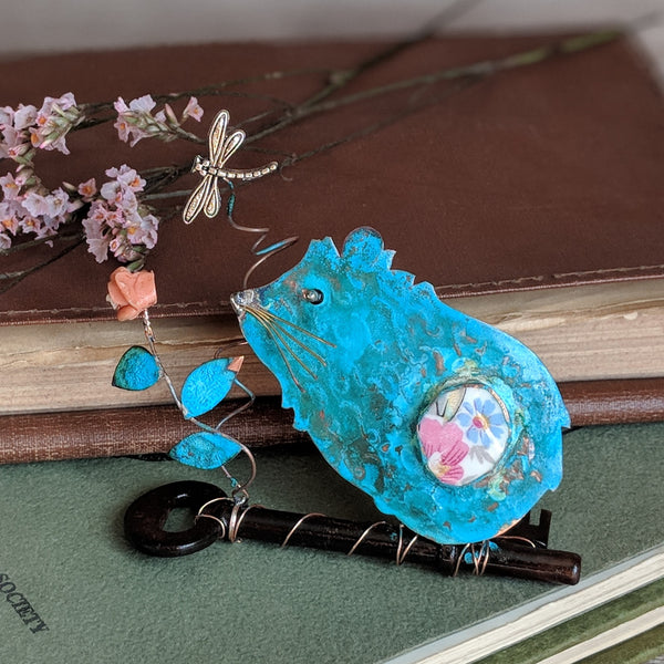 Guinea Pig on Key - Handmade Assemblage