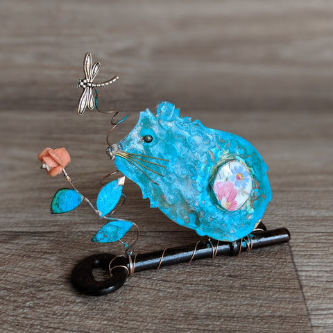 Guinea Pig on Key - Handmade Assemblage