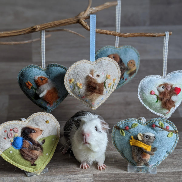 Needle Felted Guinea Pig Lavender Heart Decoration xx