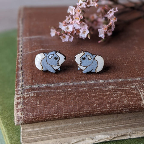 Guinea Pig Stud Earrings - Grey/White