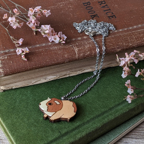 Guinea Pig Necklace - Brown/White