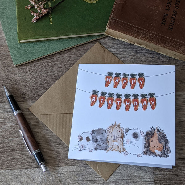 Carrot Bunting Guinea Pig Birthday Card