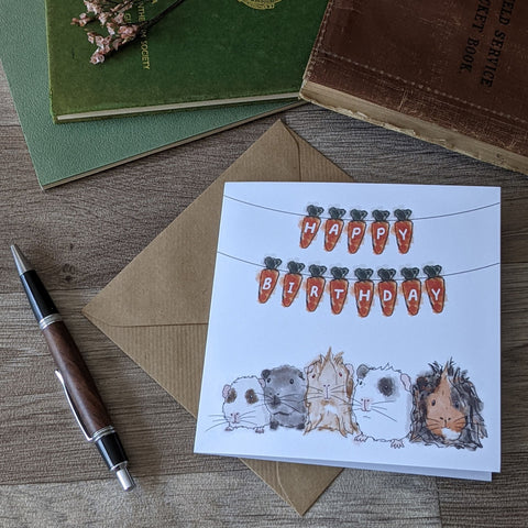 Carrot Bunting Guinea Pig Birthday Card