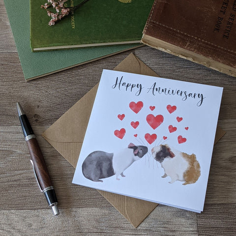 Love Hearts Guinea Pig Anniversary Card