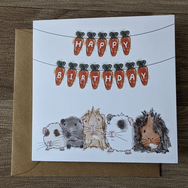 Carrot Bunting Guinea Pig Birthday Card