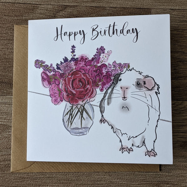 Flowers Guinea Pig Birthday Card