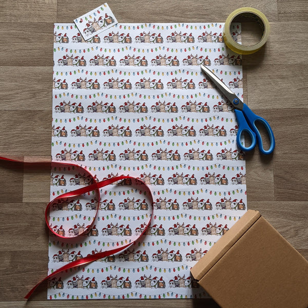 Guinea Pig Christmas Wrapping Paper and Gift Tag Set (Fairy Lights)