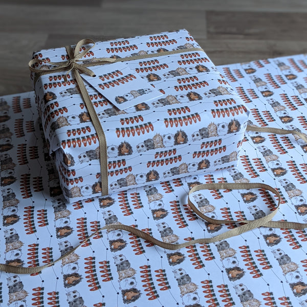 Guinea Pig Birthday Wrapping Paper and Gift Tag Set