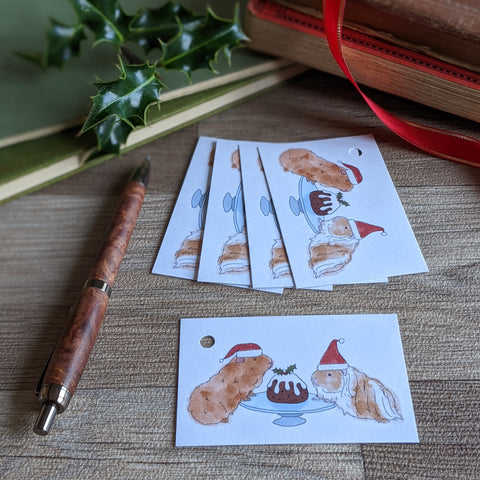 Pack of 5 Guinea Pig Christmas Gift Tags (Pudding)
