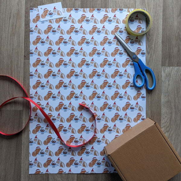 Guinea Pig Christmas Wrapping Paper and Gift Tag Set (Pudding)