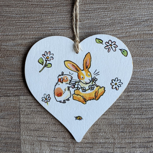 Wooden Rabbit and Guinea Pig Heart Decoration (Daisy Necklace)