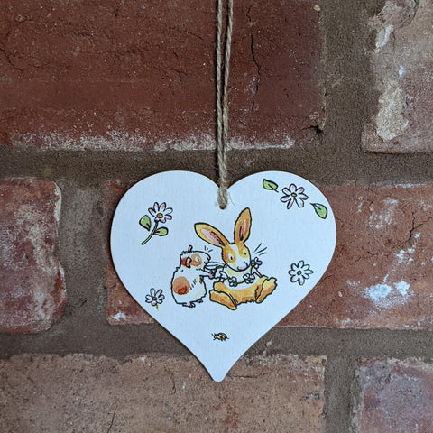 Wooden Rabbit and Guinea Pig Heart Decoration (Daisy Necklace)